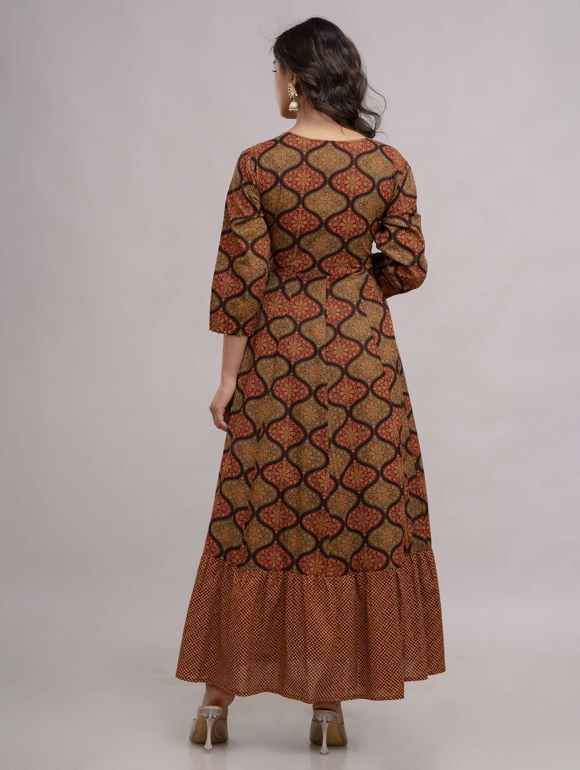 women printed three quarter sleeve ethnic dress - 22300358 -  Standard Image - 4