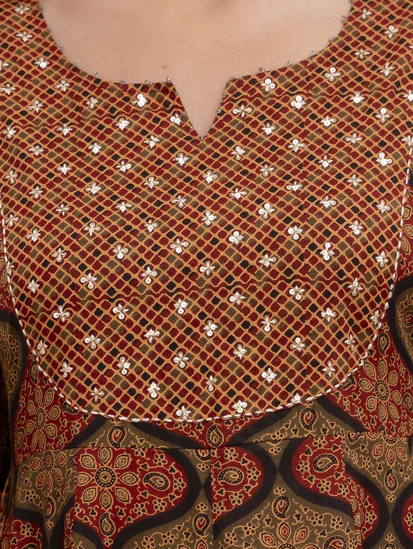 women printed three quarter sleeve ethnic dress - 22300358 -  Standard Image - 6