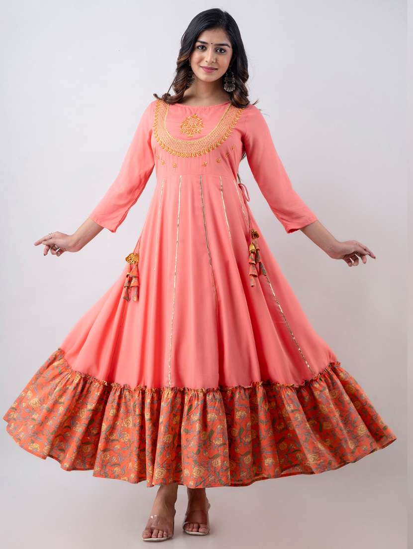 women printed three quarter sleeve ethnic dress - 22300359 -  Standard Image - 1