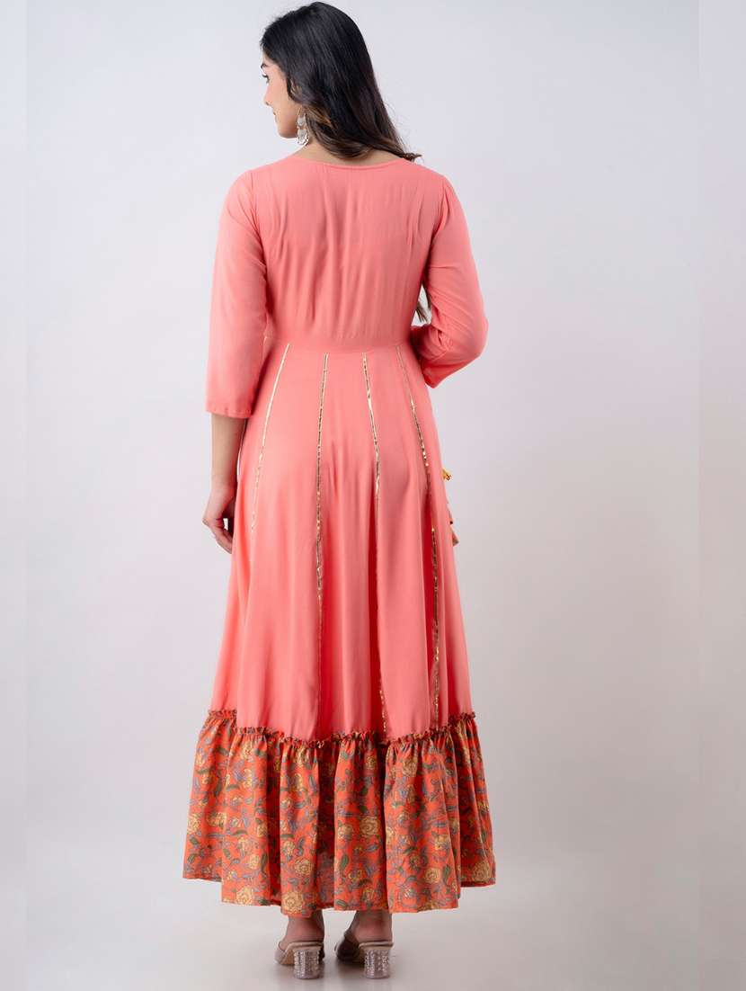 women printed three quarter sleeve ethnic dress - 22300359 -  Standard Image - 4