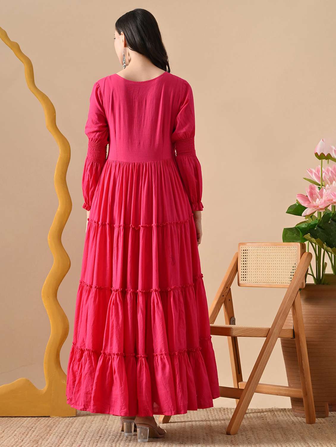 women solid long sleeve tiered maxi dress - 22300360 -  Standard Image - 4