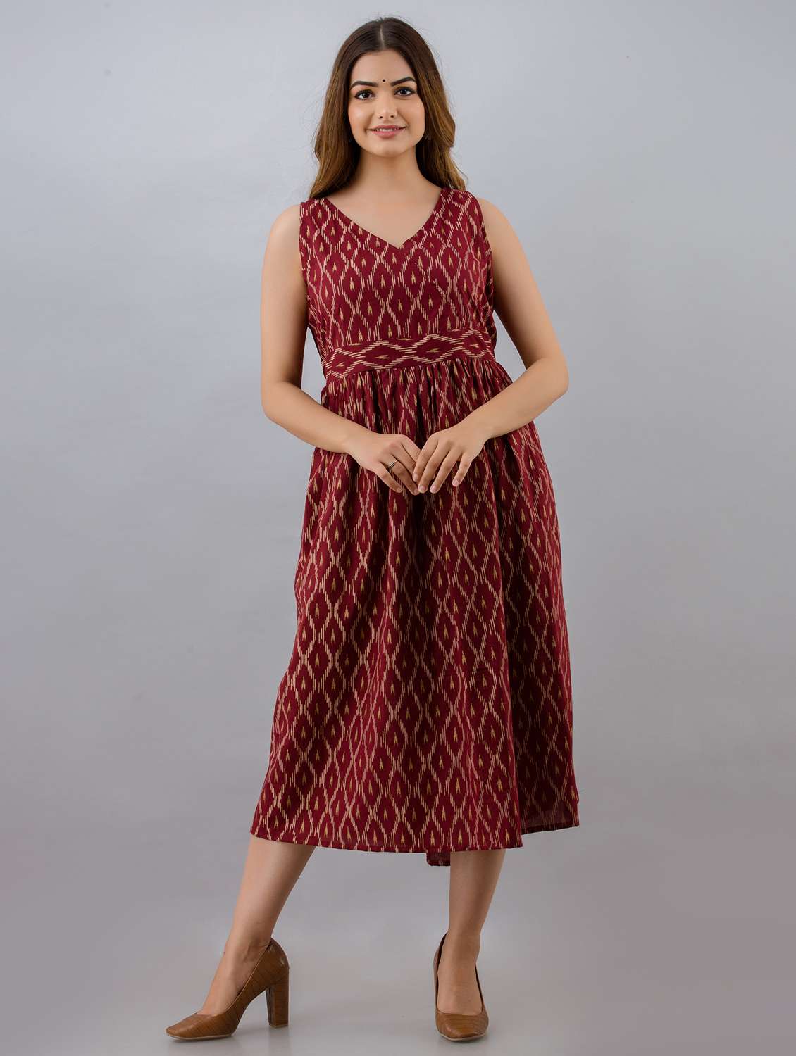 women printed three quarter sleeve ethnic dress - 22300363 -  Standard Image - 1