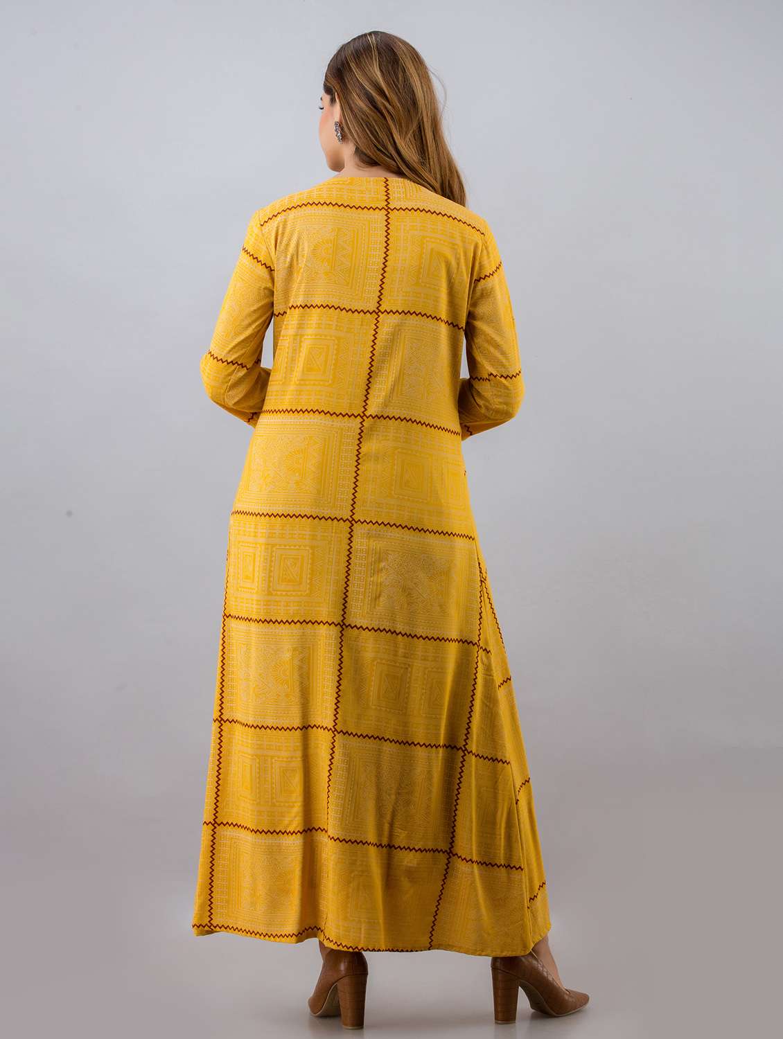 women printed three quarter sleeve ethnic dress - 22300363 -  Standard Image - 4