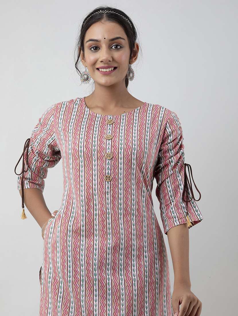 women printed elbow sleeve straight kurta - 22300364 -  Standard Image - 4