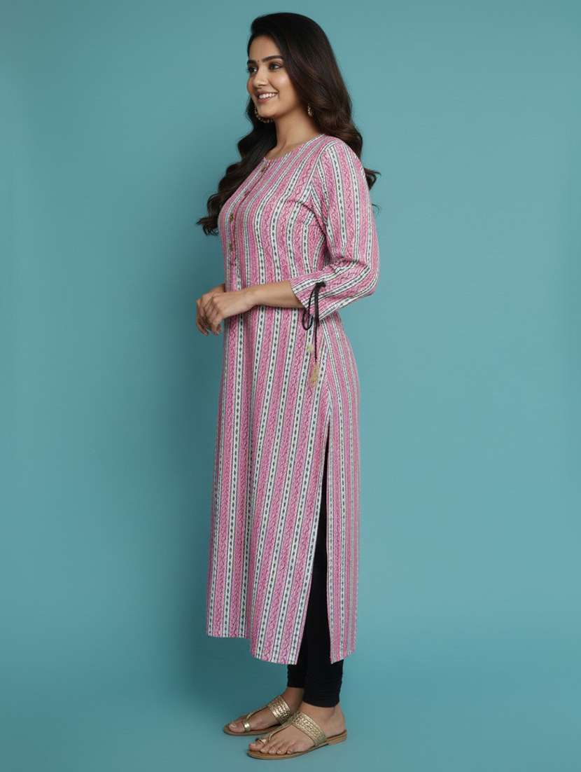 women printed three quarter sleeve straight kurta - 22300365 -  Standard Image - 1