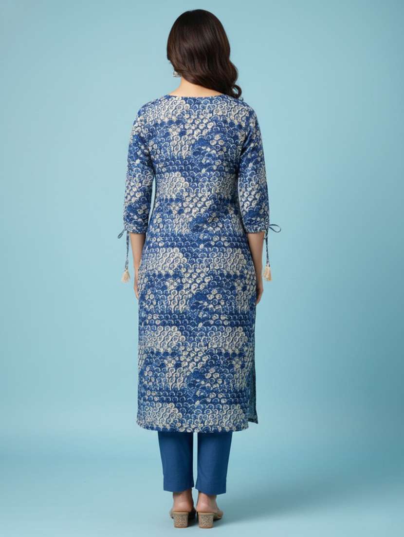 women printed three quarter sleeve straight kurta - 22300367 -  Standard Image - 4