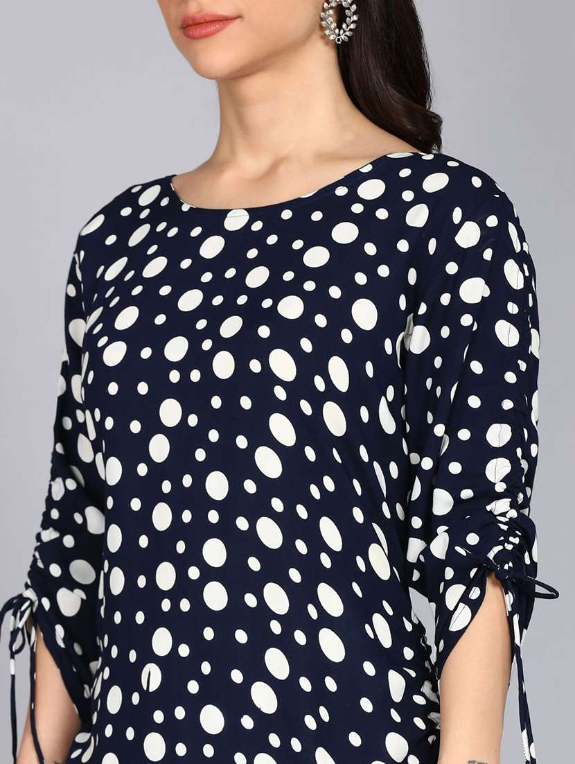 women polka dot three quarter sleeve straight kurta - 22300369 -  Standard Image - 4