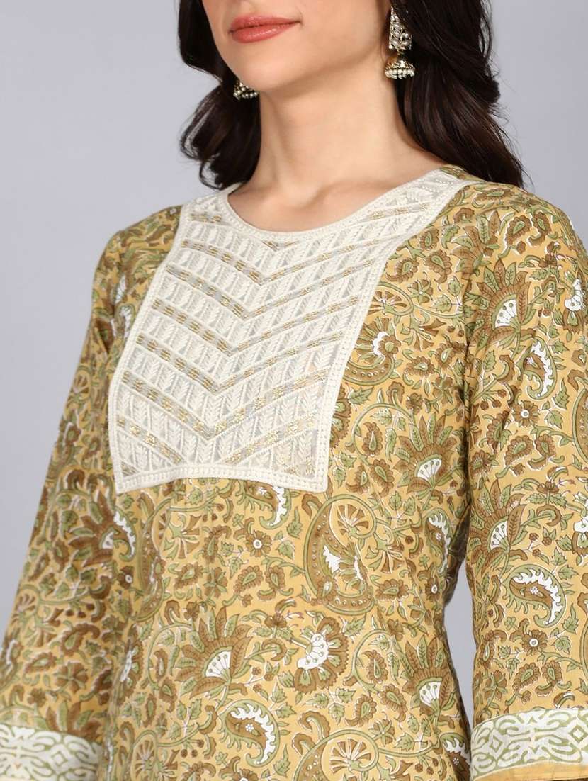 women paisley three quarter sleeve straight kurta - 22300371 -  Standard Image - 4