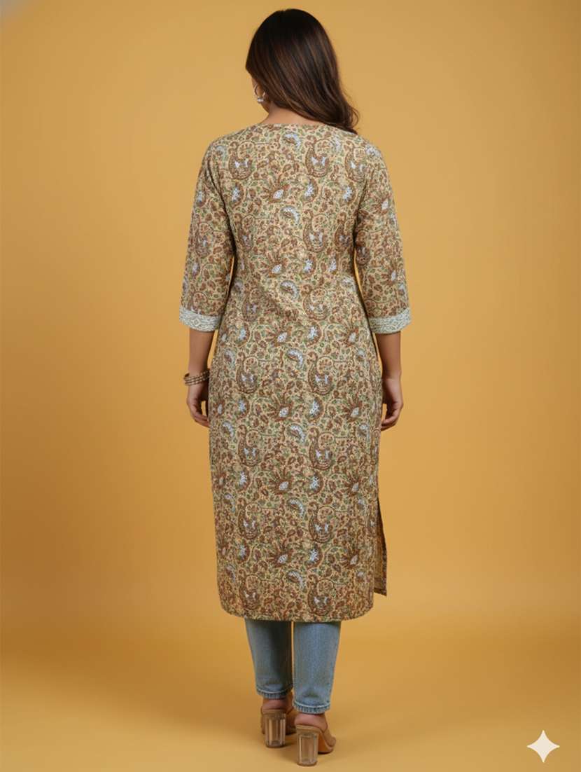 women paisley three quarter sleeve straight kurta - 22300372 -  Standard Image - 4