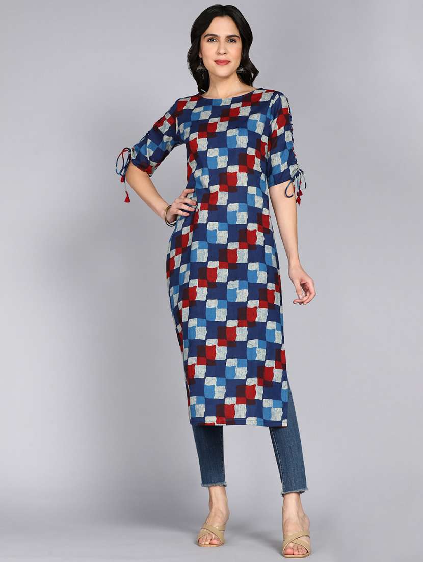 women printed short sleeve straight kurta - 22300373 -  Standard Image - 1