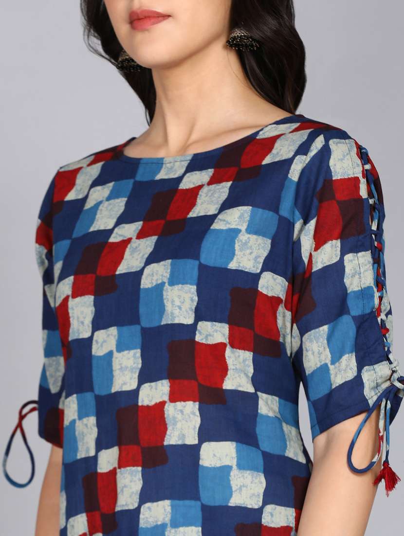 women printed short sleeve straight kurta - 22300373 -  Standard Image - 4