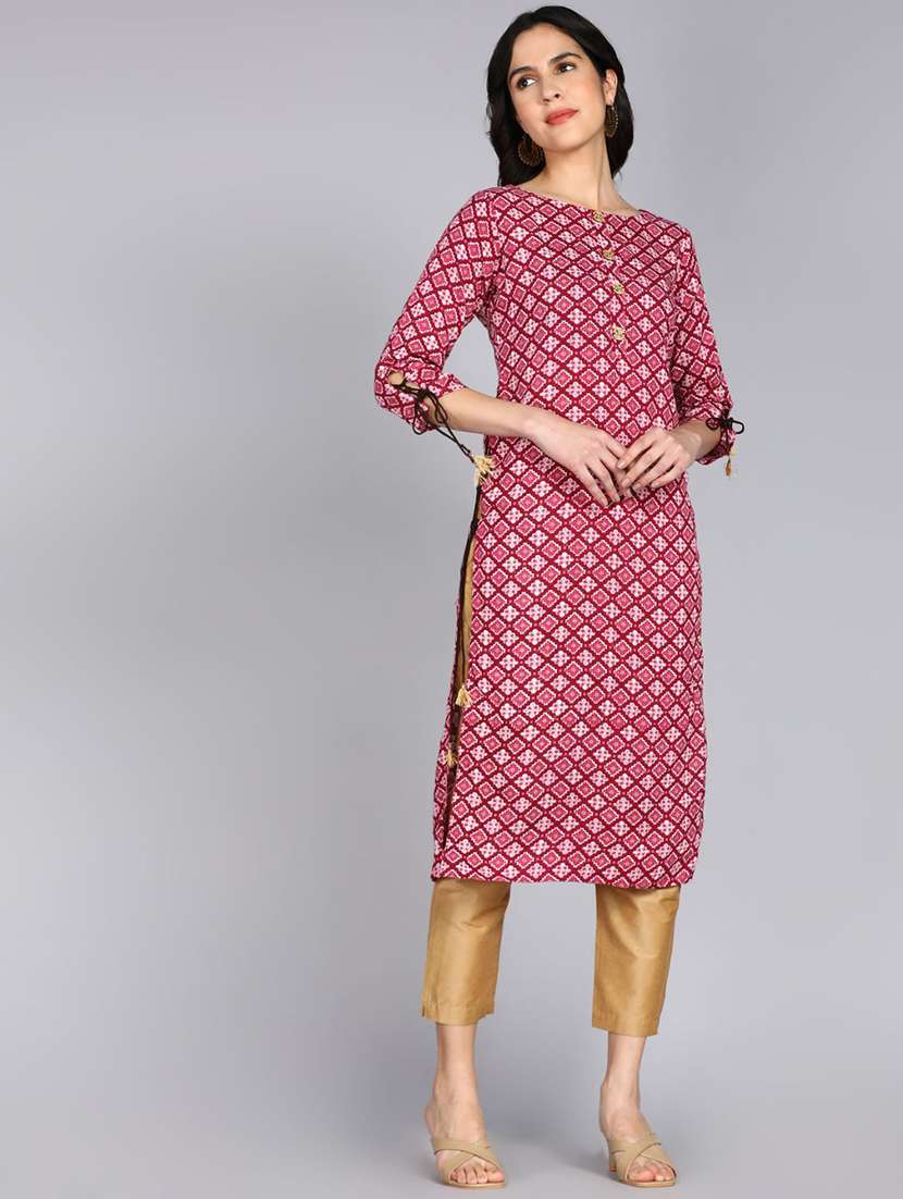 women printed three quarter sleeve straight kurta - 22300374 -  Standard Image - 1