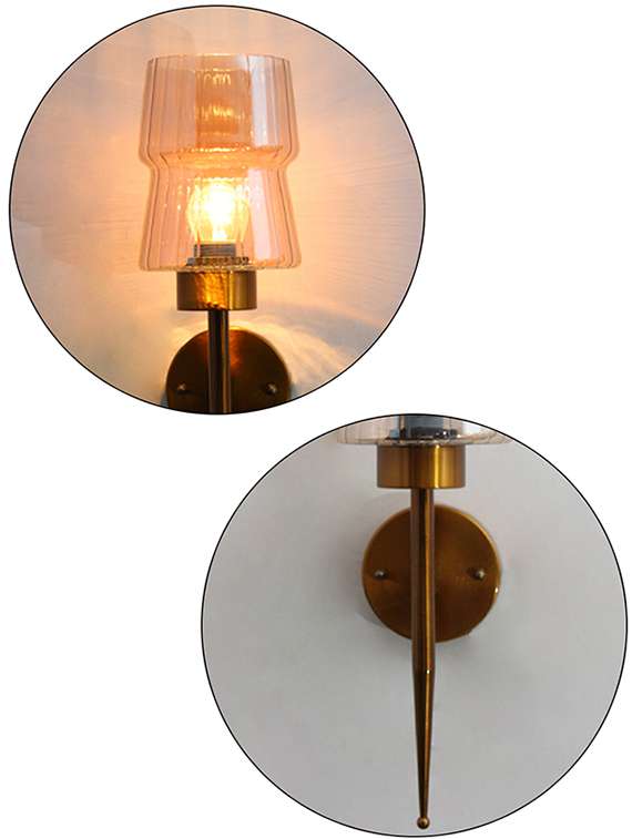 modern brass wall sconce with amber glass shade - 22300393 -  Standard Image - 4