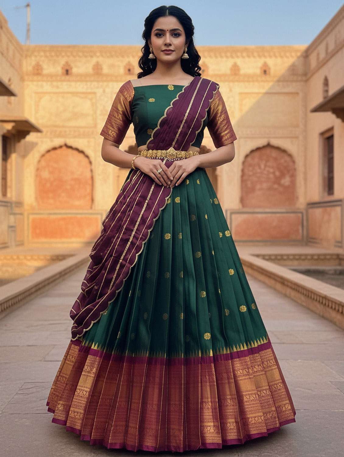 women self design south indian style unstitched lehenga choli set - 22300480 -  Standard Image - 1