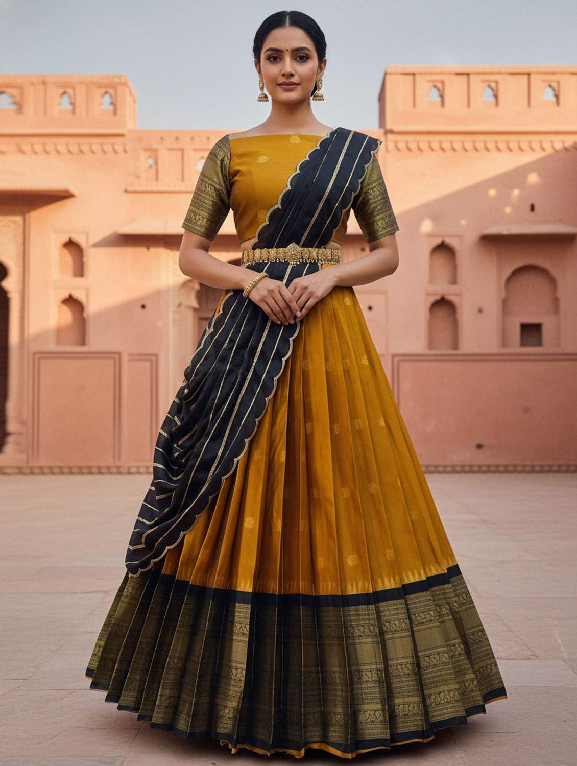 women self design south indian style unstitched lehenga choli set - 22300482 -  Standard Image - 1