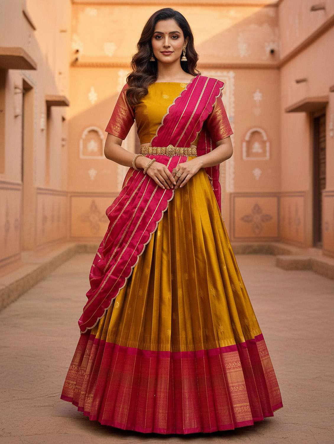 women self design south indian style unstitched lehenga choli set - 22300483 -  Standard Image - 1