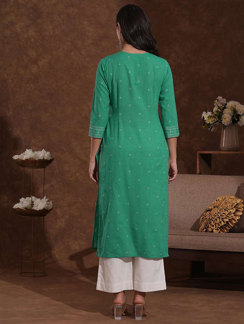 women self design three quarter sleeve a-line kurta - 22300522 -  Standard Image - 4