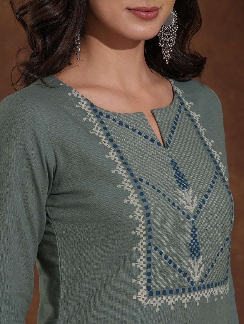 women self design three quarter sleeve straight kurta - 22300524 -  Standard Image - 6
