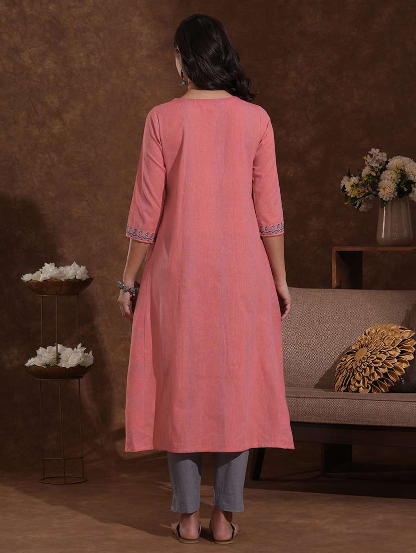 women self design three quarter sleeve a-line kurta - 22300530 -  Standard Image - 4