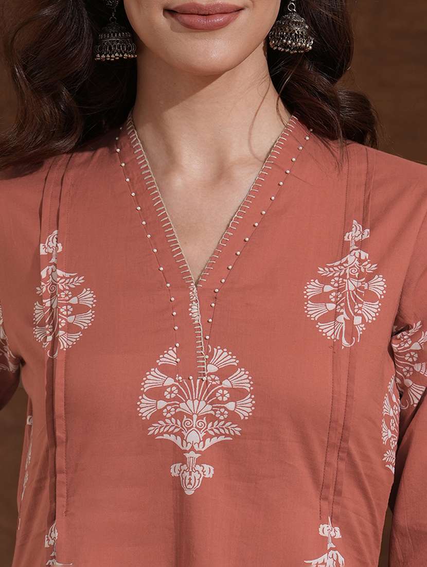 women printed three quarter sleeve a-line kurta - 22300541 -  Standard Image - 6