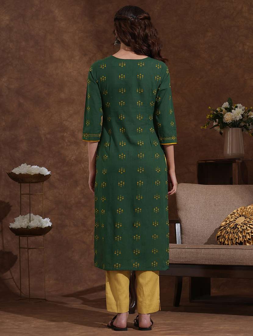 women self design three quarter sleeve straight kurta - 22300544 -  Standard Image - 4