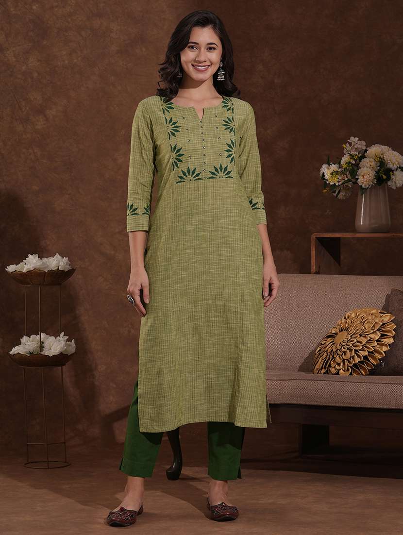women self design three quarter sleeve straight kurta - 22300551 -  Standard Image - 1