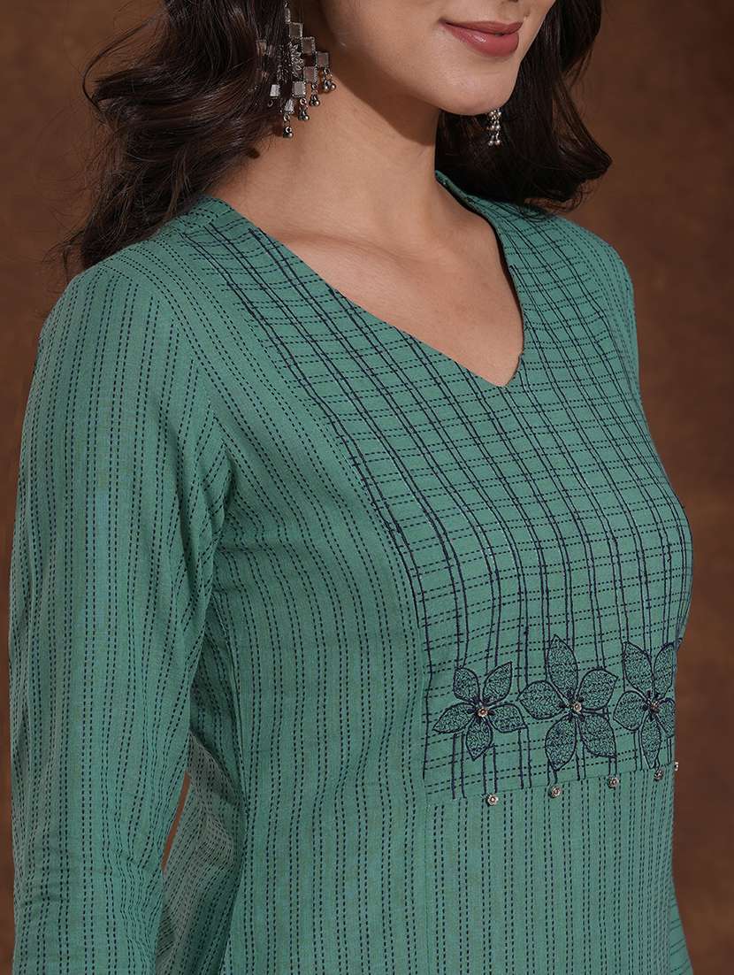 women self design three quarter sleeve straight kurta - 22300557 -  Standard Image - 6