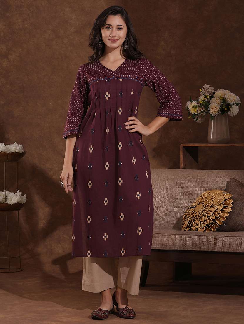 women printed three quarter sleeve a-line kurta - 22300559 -  Standard Image - 1