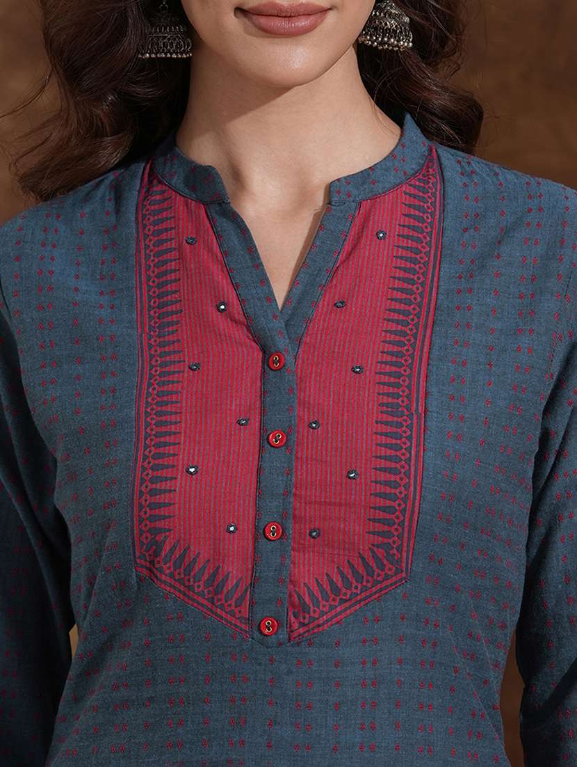 women self design three quarter sleeve straight kurta - 22300562 -  Standard Image - 6