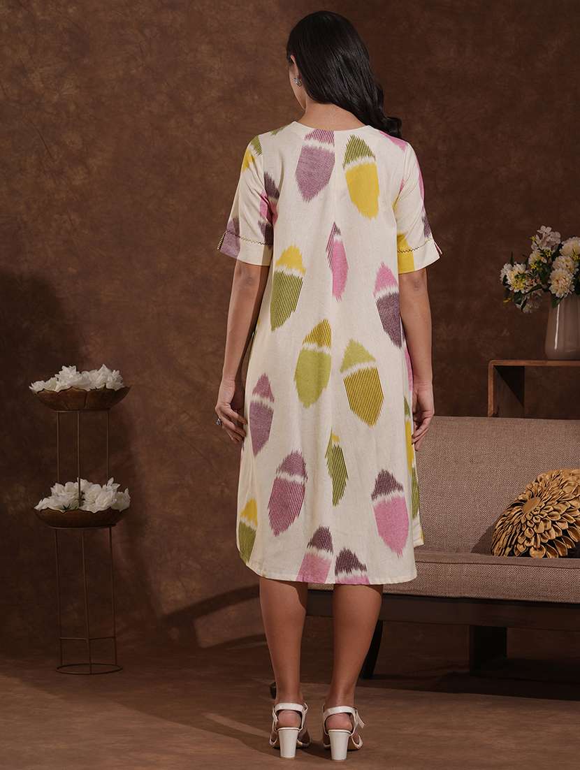 women printed elbow sleeve a-line dress - 22300569 -  Standard Image - 4