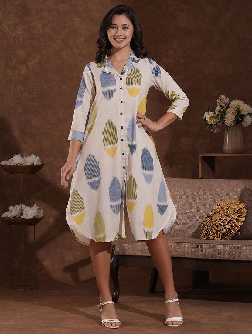women printed three quarter sleeve shirt dress - 22300570 -  Standard Image - 1