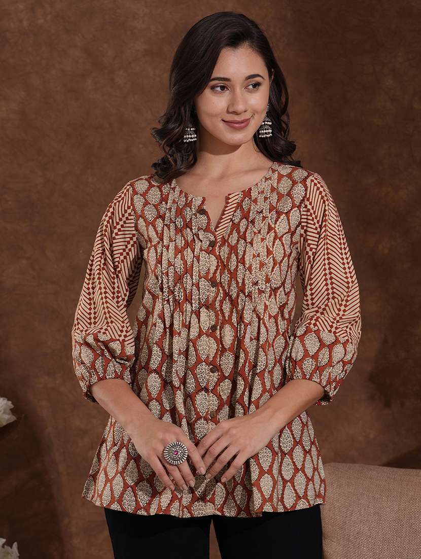 women printed puff sleeve a-line top - 22300573 -  Standard Image - 1