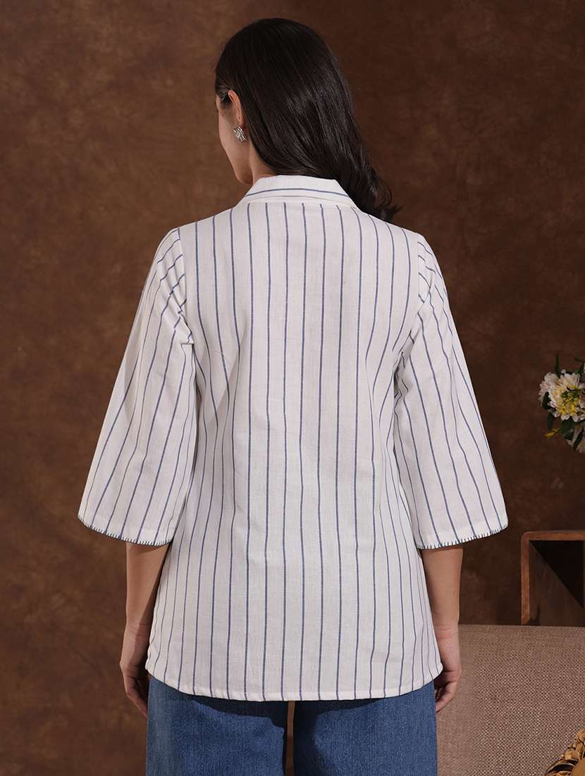 women striped three quarter sleeve regular top - 22300575 -  Standard Image - 4