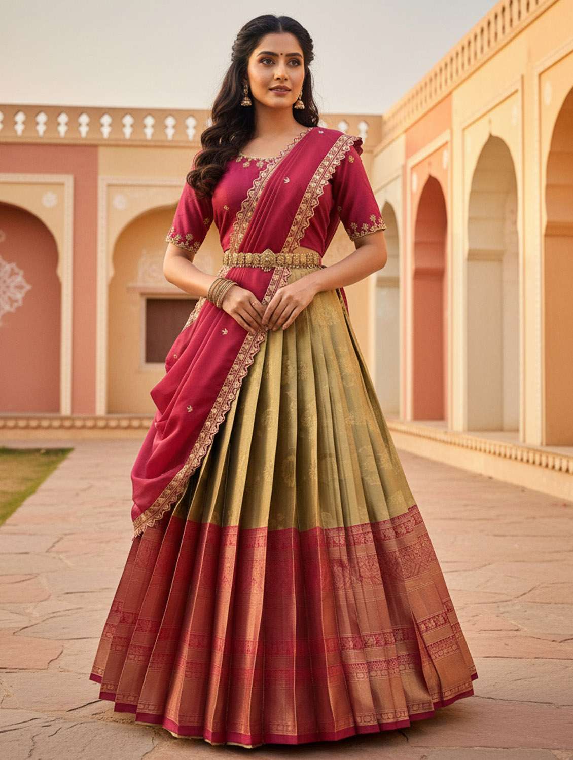 cream silk flared lehenga - 22300584 -  Standard Image - 1