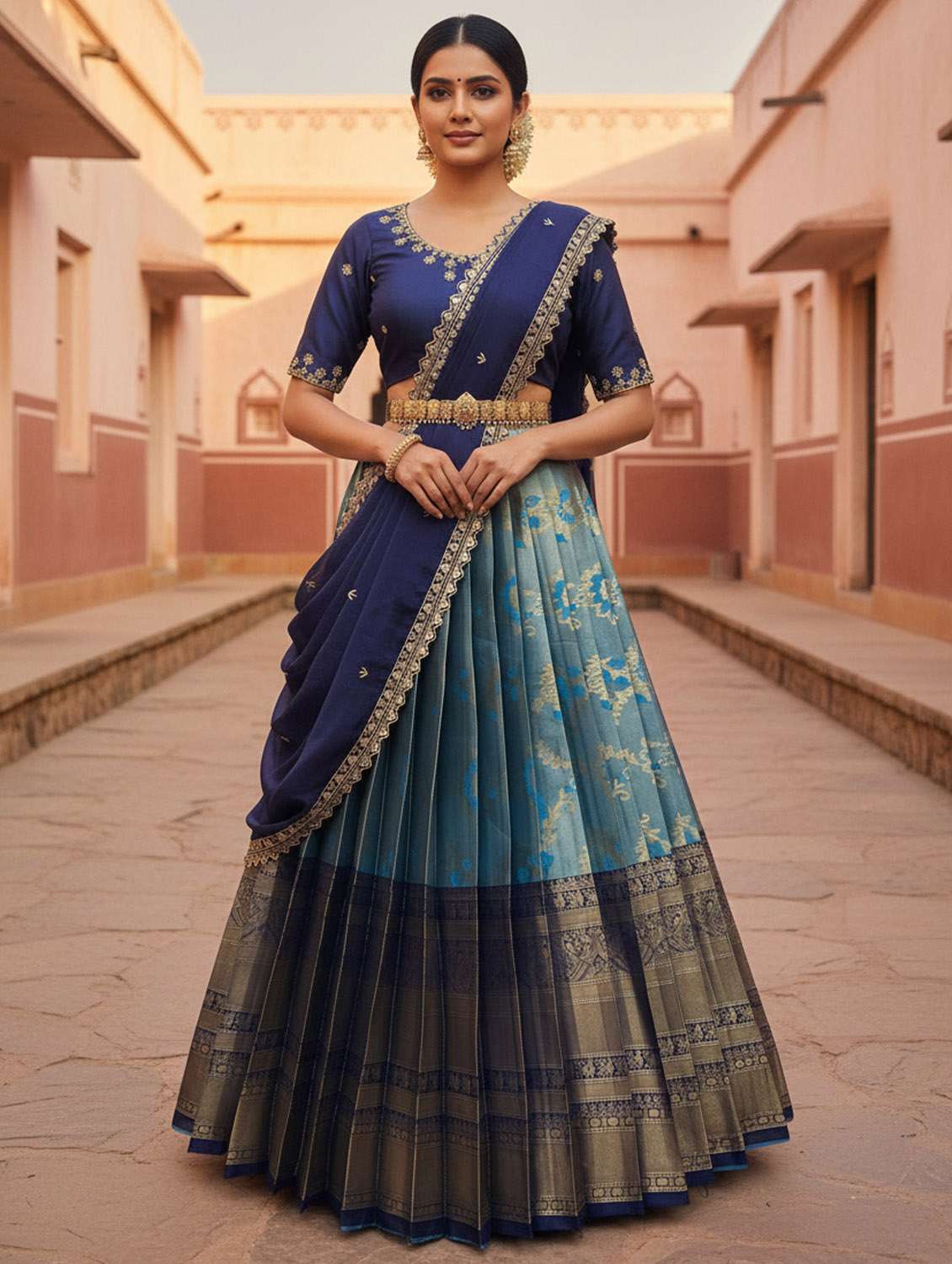 sea green silk flared lehenga - 22300588 -  Standard Image - 1