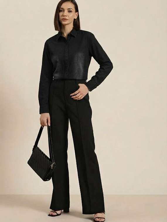 women solid collared long sleeve denim shirt - 22300811 -  Standard Image - 4