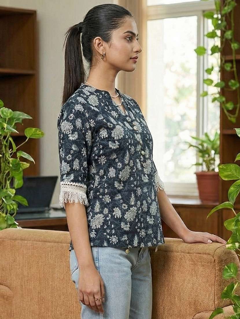 women floral three quarter sleeve ethnic top - 22300886 -  Standard Image - 1