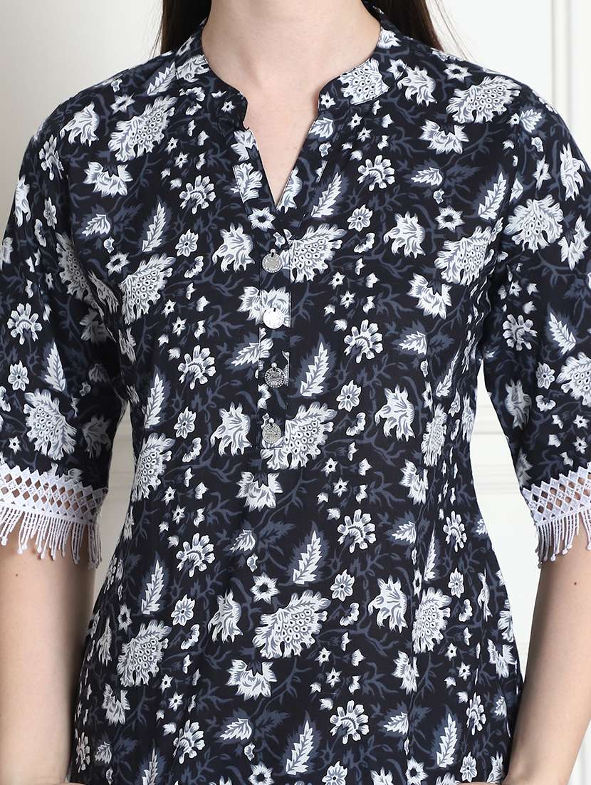 women floral three quarter sleeve ethnic top - 22300886 -  Standard Image - 4