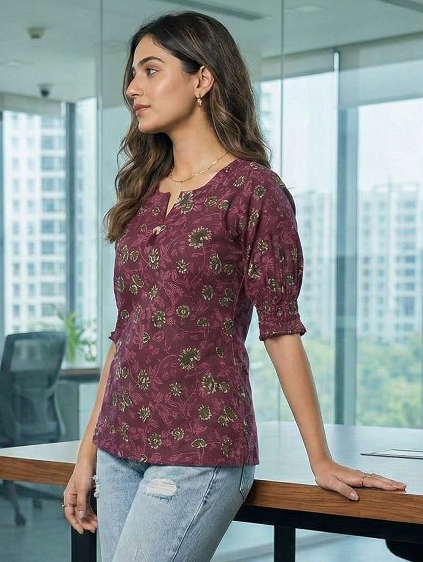 women floral puff sleeve ethnic top - 22300890 -  Standard Image - 1