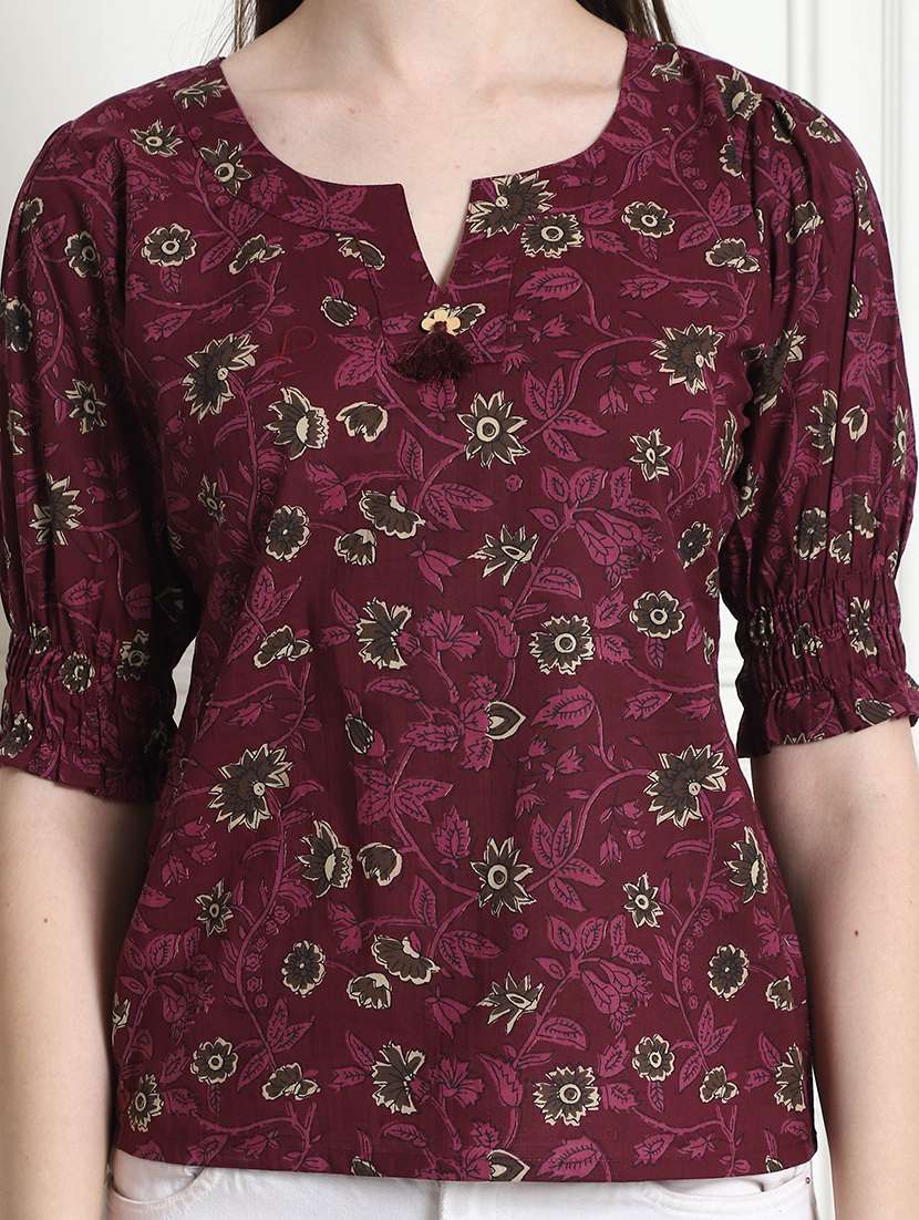 women floral puff sleeve ethnic top - 22300890 -  Standard Image - 4