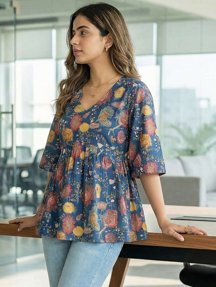 women floral three quarter sleeve ethnic top - 22300892 -  Standard Image - 1
