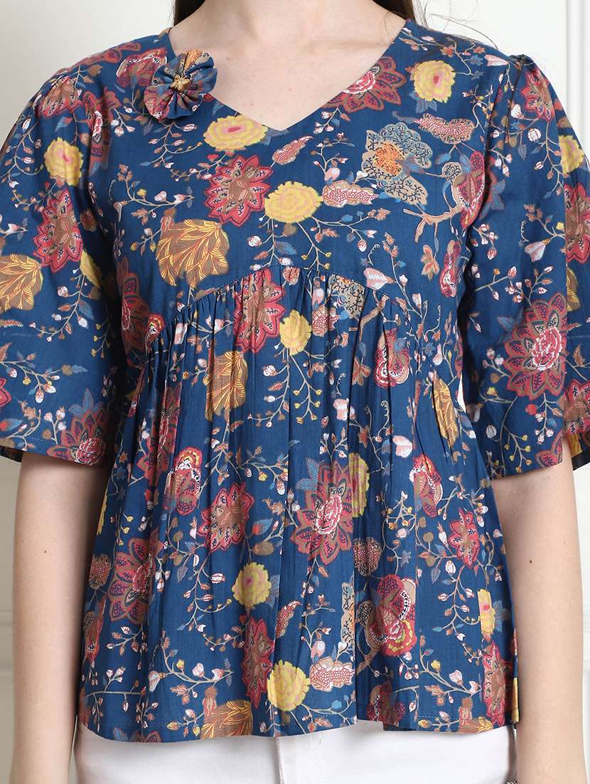 women floral three quarter sleeve ethnic top - 22300892 -  Standard Image - 4