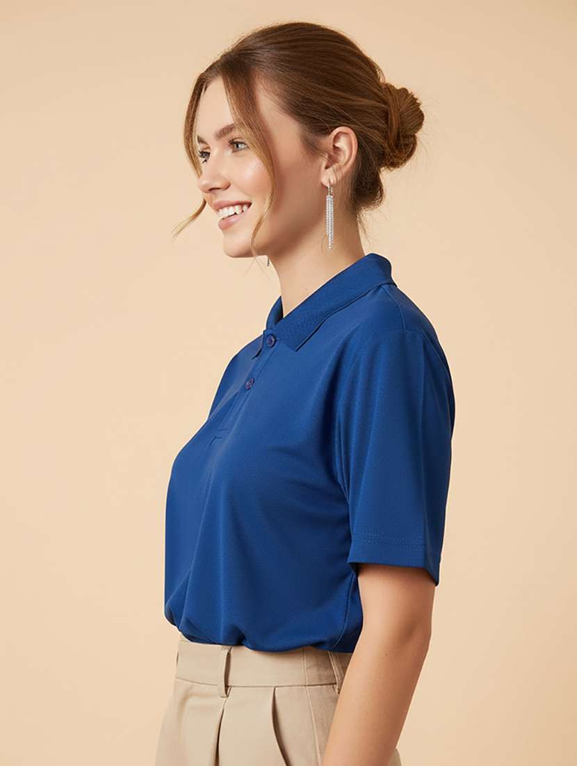 women solid short sleeve polo t-shirt - 22300905 -  Standard Image - 1