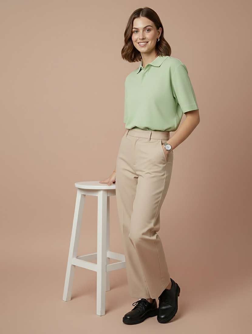 women solid short sleeve polo t-shirt - 22300913 -  Standard Image - 1