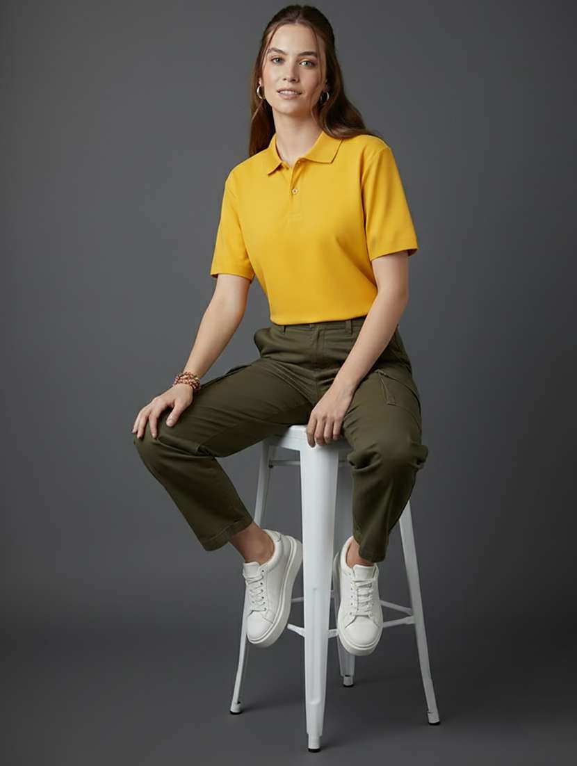 women solid short sleeve polo t-shirt