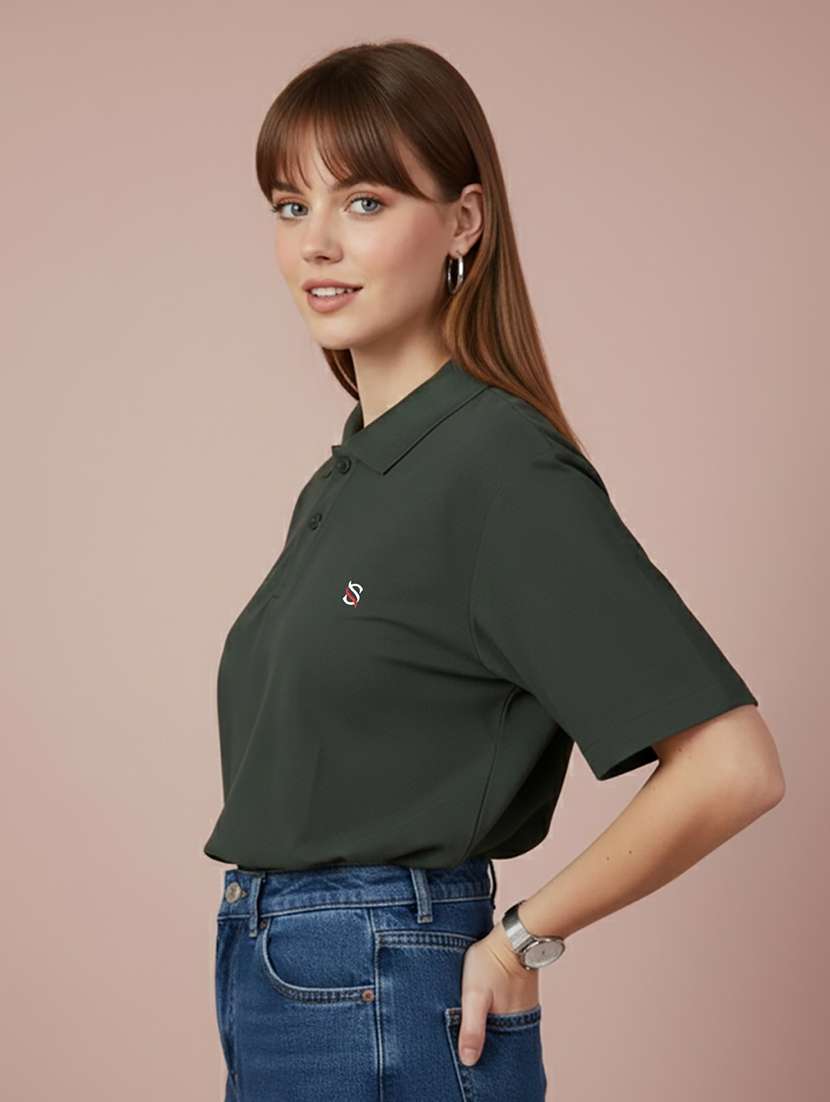 women solid short sleeve polo t-shirt - 22300923 -  Standard Image - 1