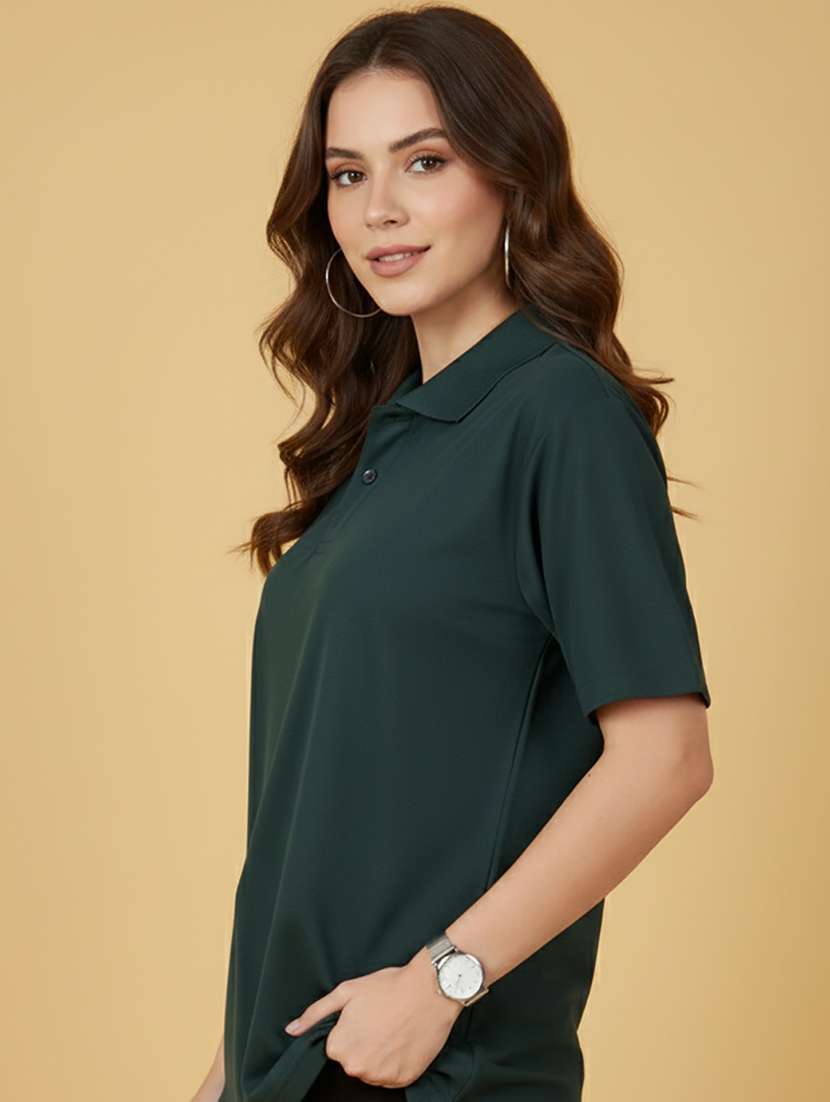 women solid short sleeve polo t-shirt - 22300930 -  Standard Image - 1