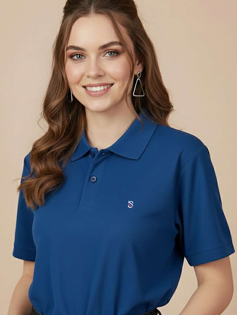 women solid short sleeve polo t-shirt