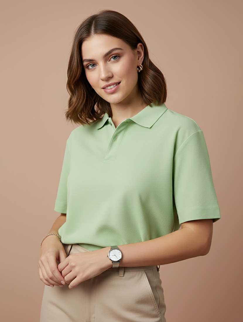 women solid short sleeve polo t-shirt - 22300961 -  Standard Image - 1