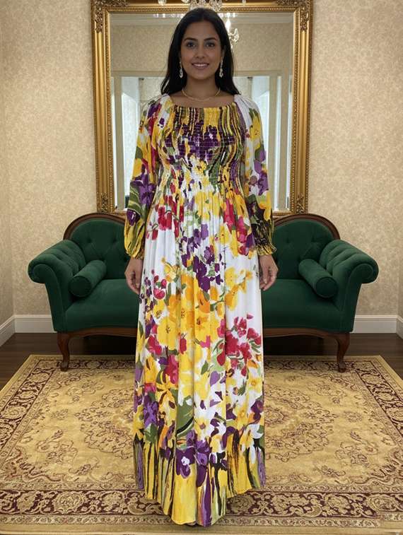 multi colored cotton fit & flare dress